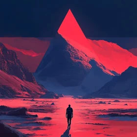 Mysterious Red Pyramid in Alien Landscape