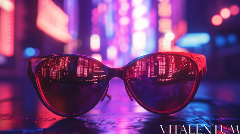 Urban Neon Reflections in Sunglasses AI Image