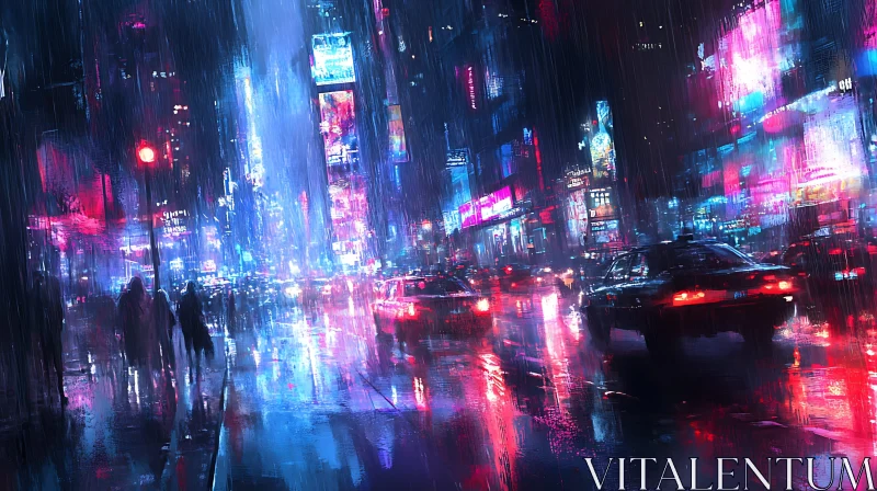 AI ART Urban Night Life in a Rainy City