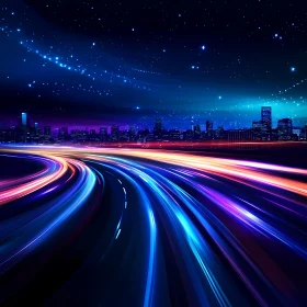 High-Speed Light Trails in Modern Cityscape