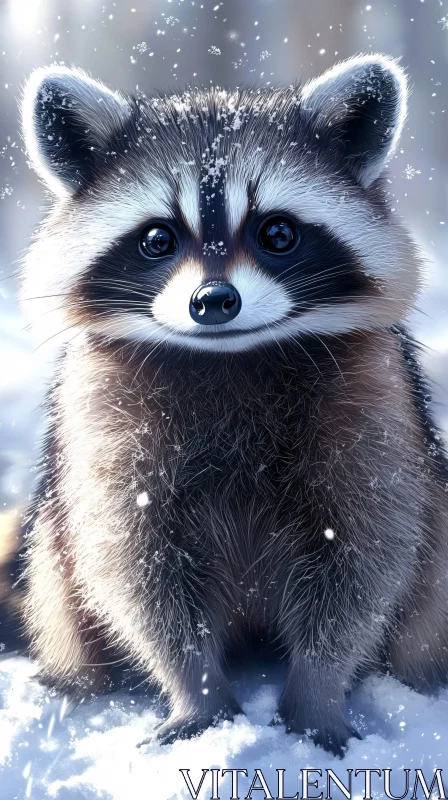 Raccoon Portrait in Winter AI Image