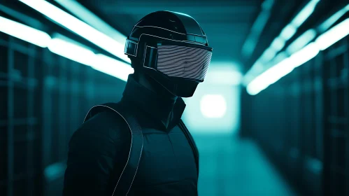 High-Tech Helmet and Modern Outfit in Urban Neon Glow