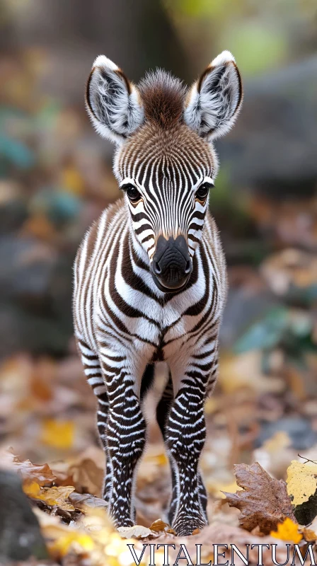 Zebra Foal Amongst Autumn Leaves AI Image