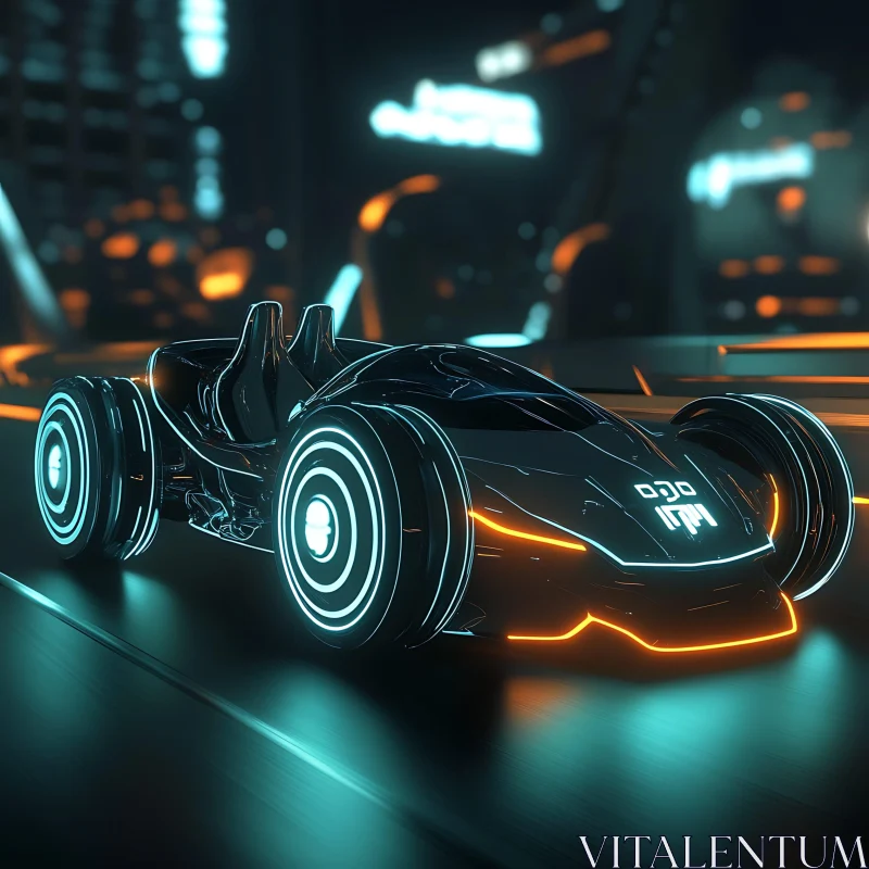 Neon-Infused Futuristic Vehicle in Urban Setting AI Image