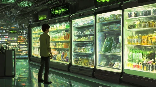 Man in a Futuristic Supermarket