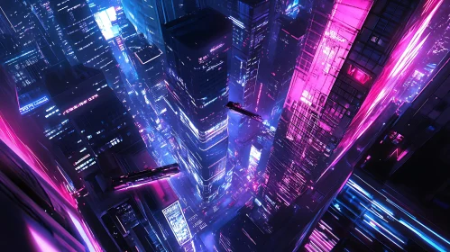 Cyberpunk Night Skyline with Neon-Adorned Skyscrapers