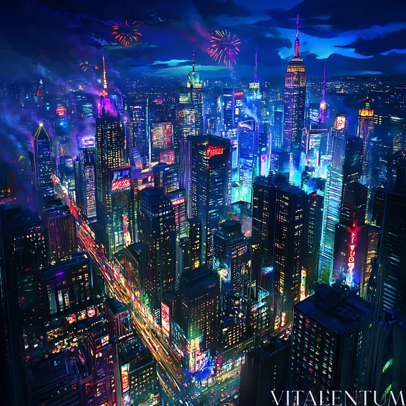 Neon Nightlife in the City AI Image