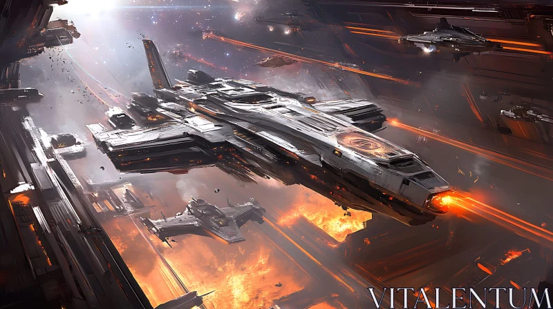 Epic Sci-Fi Space Battle with Colossal Spaceships AI Image