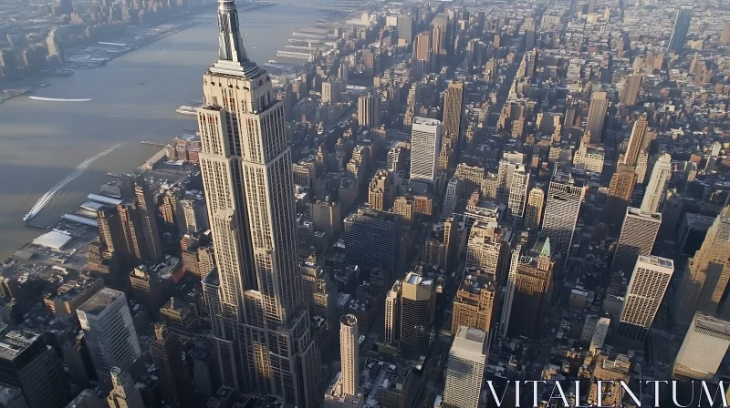 Urban Aerial Cityscape with Dominant Skyscraper AI Image