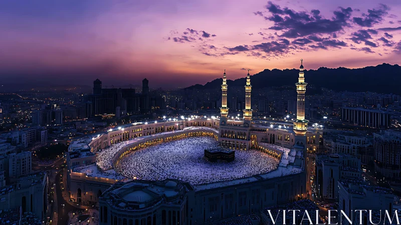 Aerial Night View of a Prominent Mosque AI Image