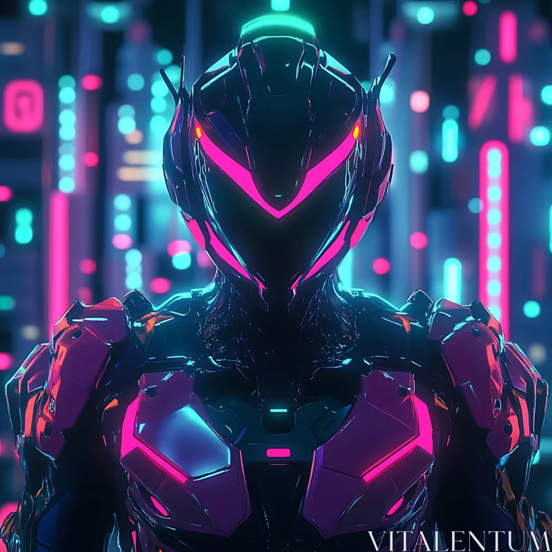 Cyberpunk Style Cyborg with Neon Lights AI Image