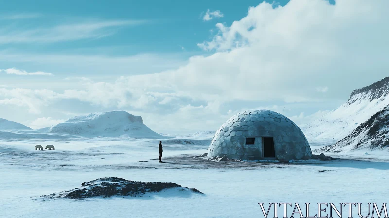 Igloos in a Vast Snow-covered Mountain Landscape AI Image