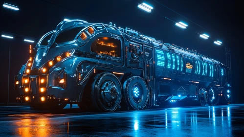 High-Tech Sci-Fi Transport with Neon Illumination