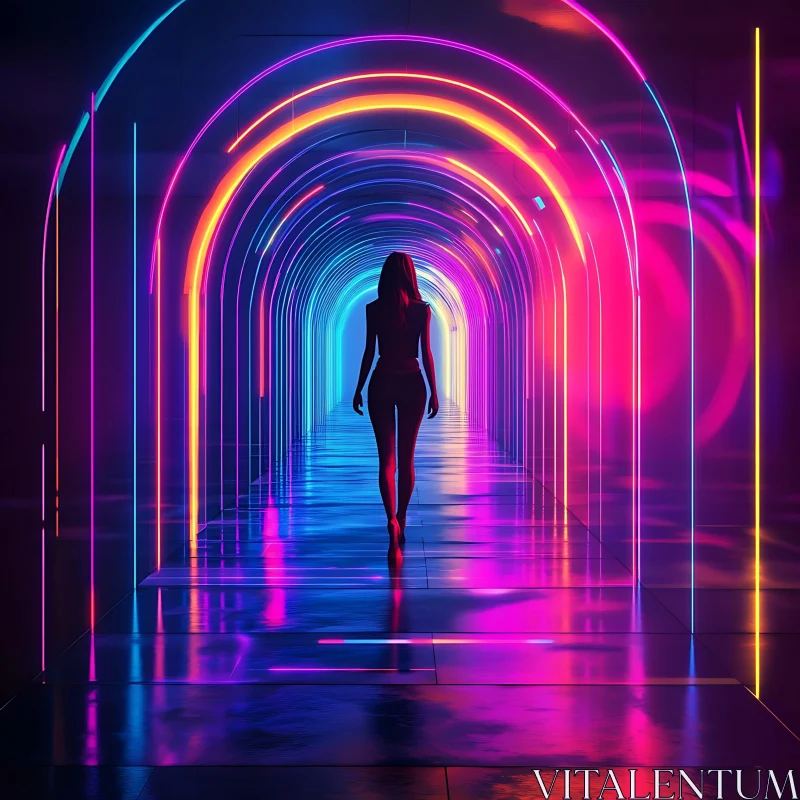 AI ART Silhouette in Neon Tunnel