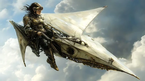 Futuristic Steampunk Air Travel with Female Aviator