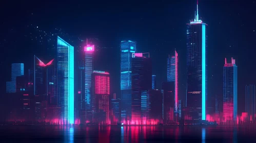 Nighttime City Glow with Neon Lights