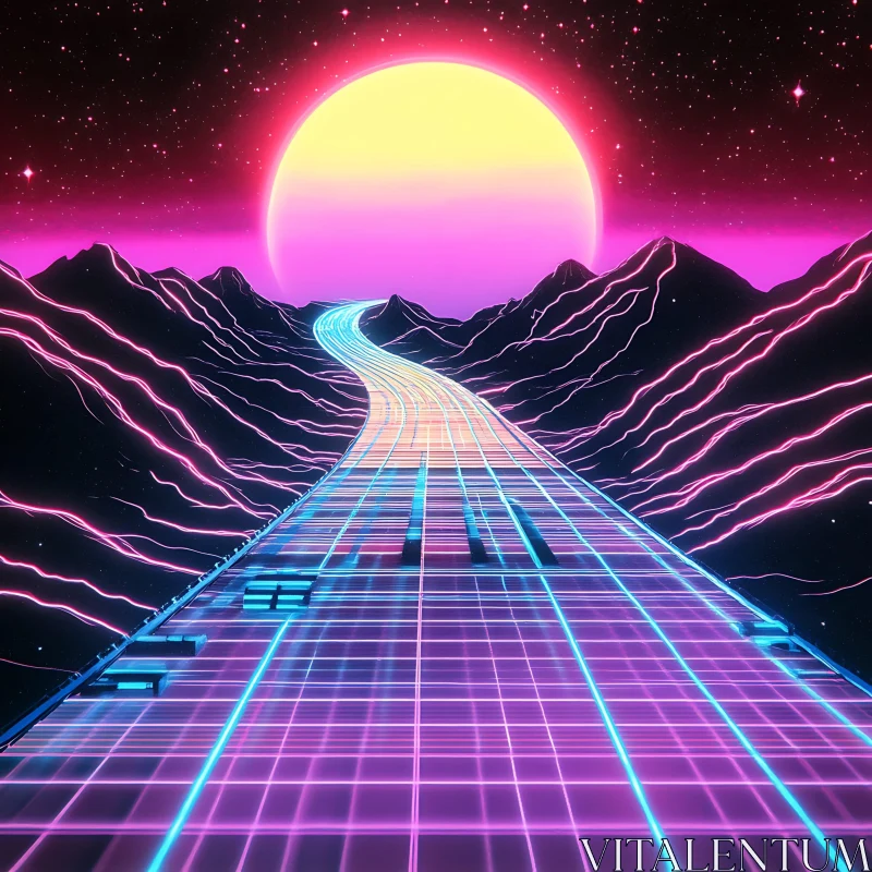 AI ART Neon Synthwave Digital Art