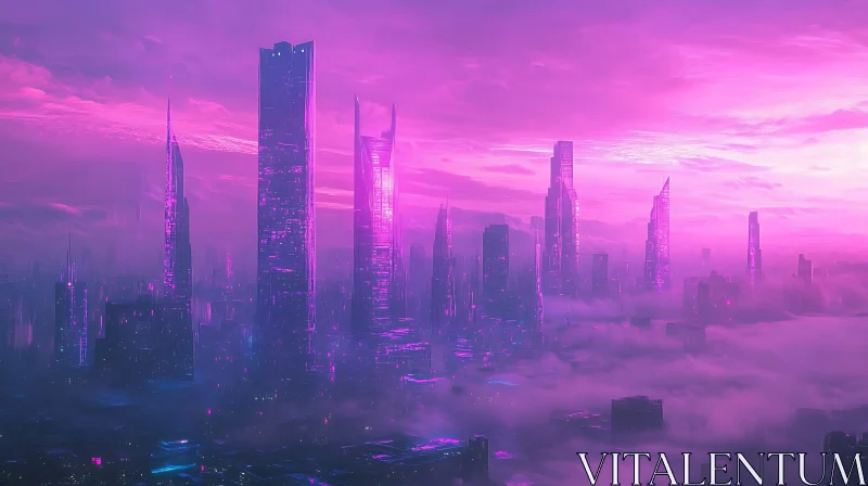 AI ART Dreamlike Futuristic Metropolis in Purple Mist