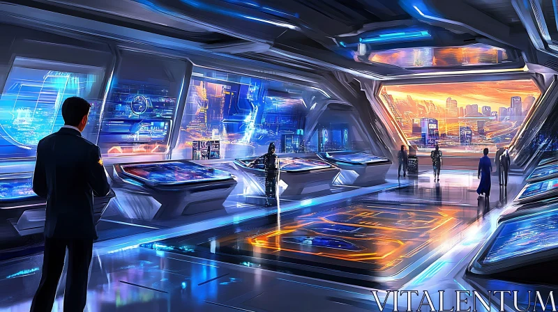 High-Tech Control Center with Modern City View AI Image