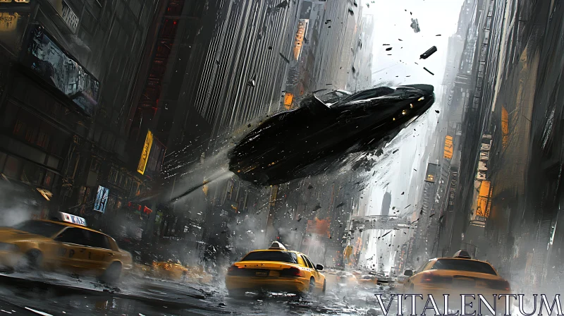 Sleek Flying Car in a Futuristic Cityscape AI Image