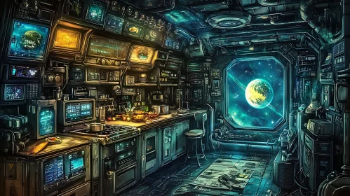 Advanced Space Kitchen Overlooking Earth