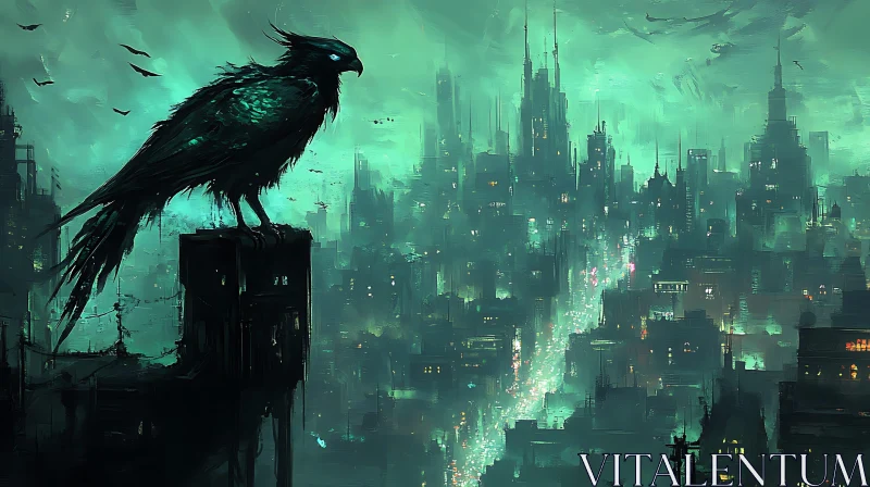 Mysterious Bird and Futuristic City AI Image