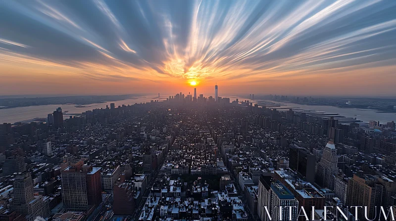 AI ART Urban Sunset with Expansive City and Skyscrapers