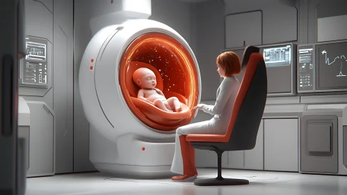 High-Tech Infant Care in a Futuristic Lab