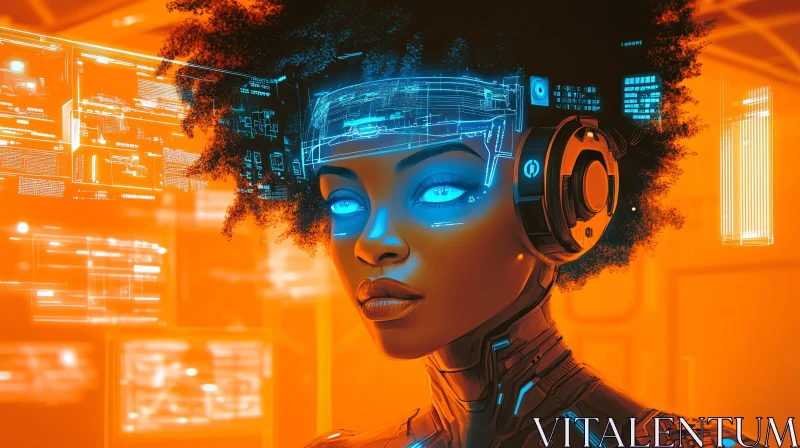 Advanced AI Woman in Neon Glow AI Image