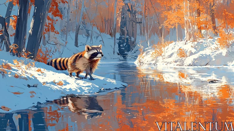 Raccoon in a Serene Forest Scene AI Image