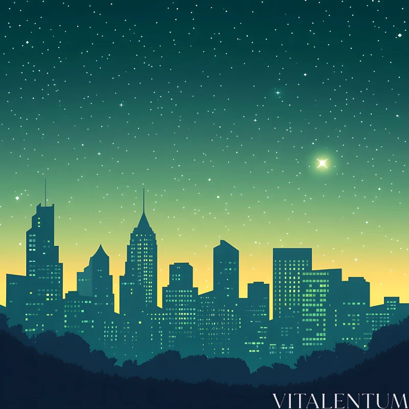 AI ART Night City Skyline with Stars