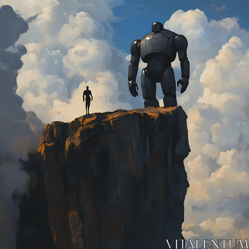 AI ART Majestic Cliffside Encounter with Giant Robot