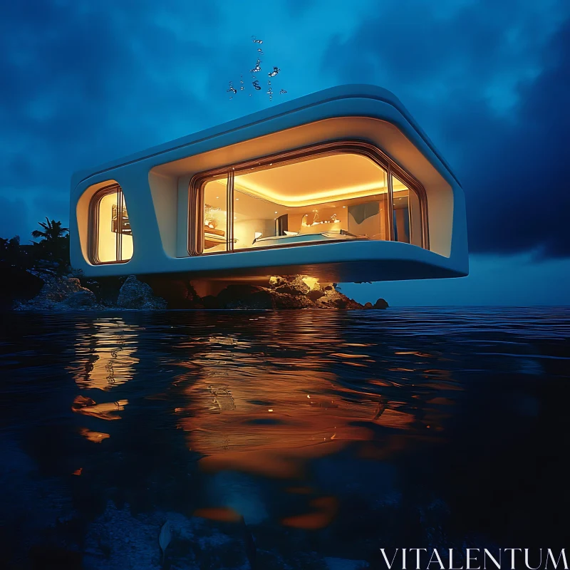 AI ART Contemporary Waterfront Home at Night