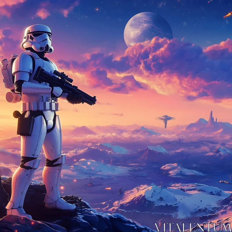 AI ART Sci-Fi Stormtrooper Overlooking Alien Terrain