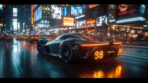 Modern Car in Urban Nightscape