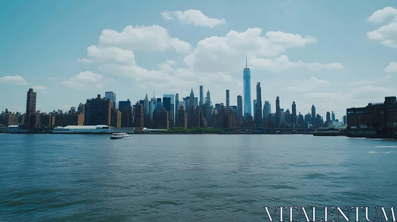 Urban Landscape with Iconic Skyscrapers and Riverfront View AI Image