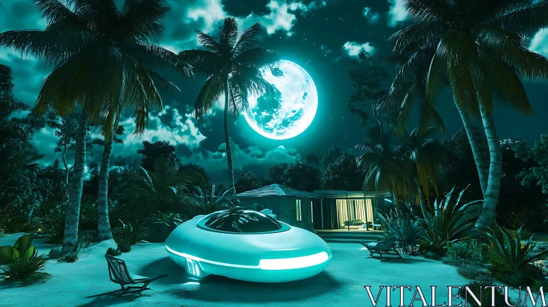 Moonlit Night with Futuristic Spacecraft and House AI Image