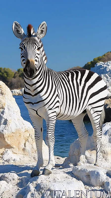 AI ART Zebra Among Rocks and Blue Skies