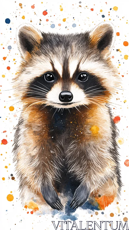 Raccoon in Watercolor AI Image