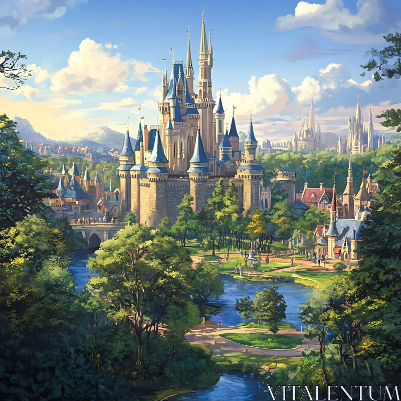 Elegant Castle and Serene Nature AI Image