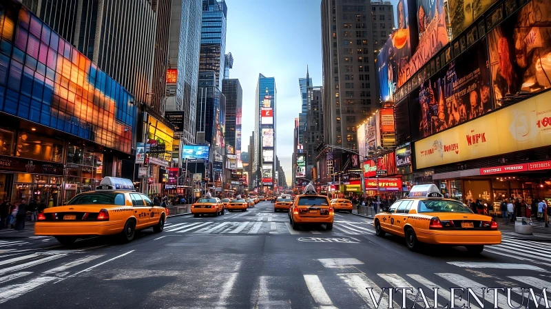 Busy City Intersection with Yellow Taxis AI Image