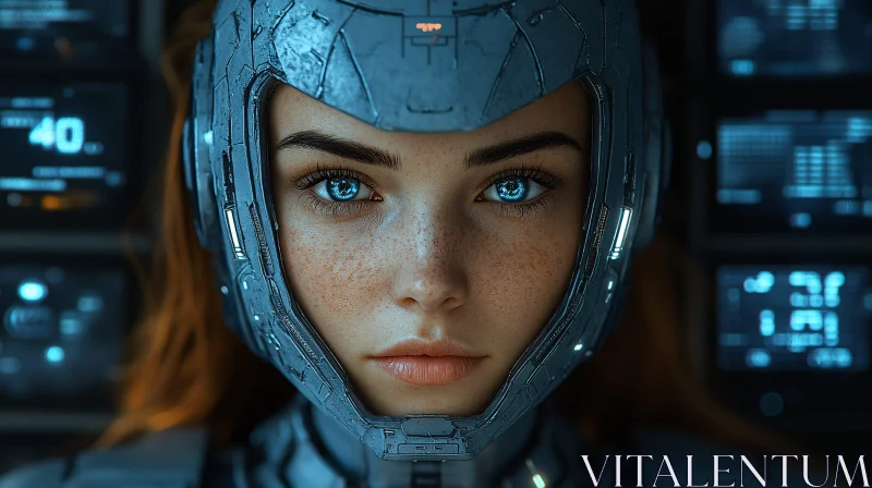 AI ART Futuristic Woman with Cybernetic Helmet