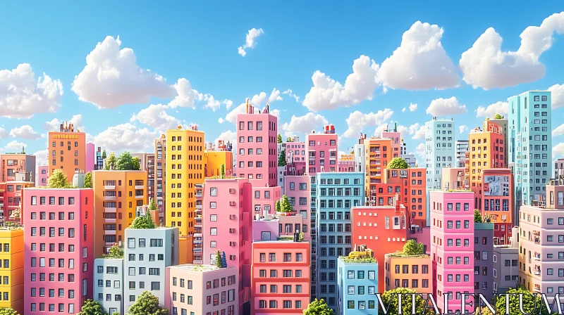 AI ART Vibrant Cityscape with Colorful Buildings