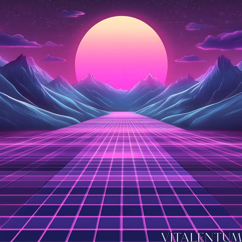 AI ART Futuristic Synthwave Sunset with Neon Vibes