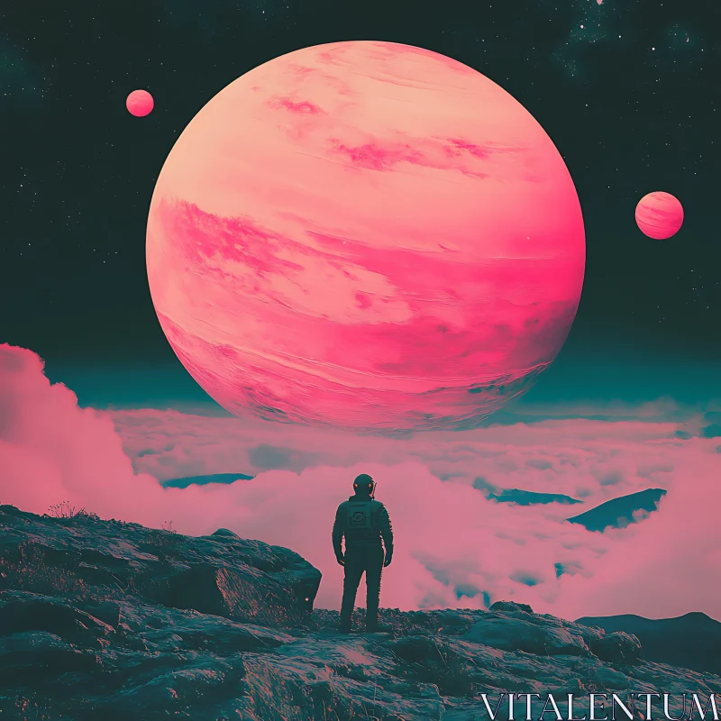 AI ART Surreal Astronaut Gazing at Pink Planet