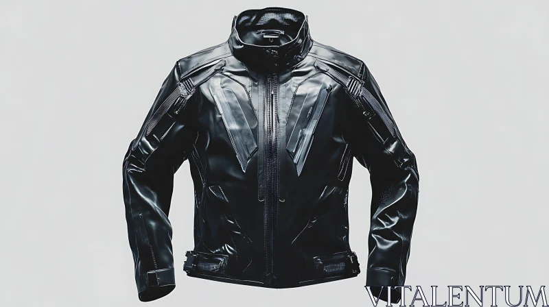 Modern Black Leather Outerwear with Multiple Zippers AI Image