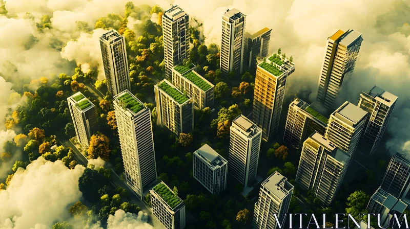 Aerial View of Green-Topped Skyscrapers AI Image