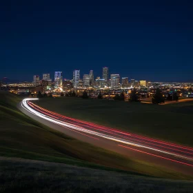 City Skyline with Light Trails