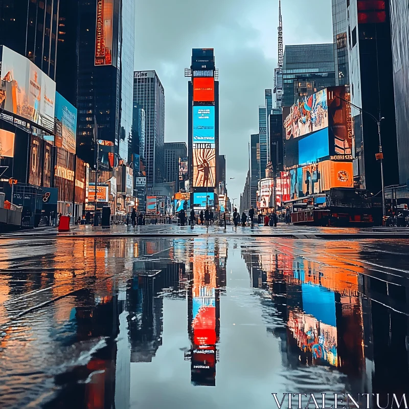 Times Square Night Reflections AI Image