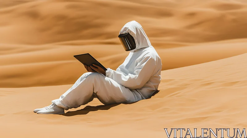 AI ART Solitary Figure in Protective Suit in Desert